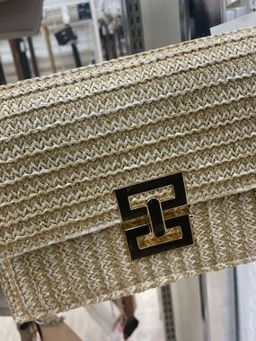 Woven Cream & Gold Chainlink Clutch